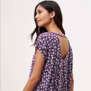 LOFT Short Sleeve Mixed Media Floral Top